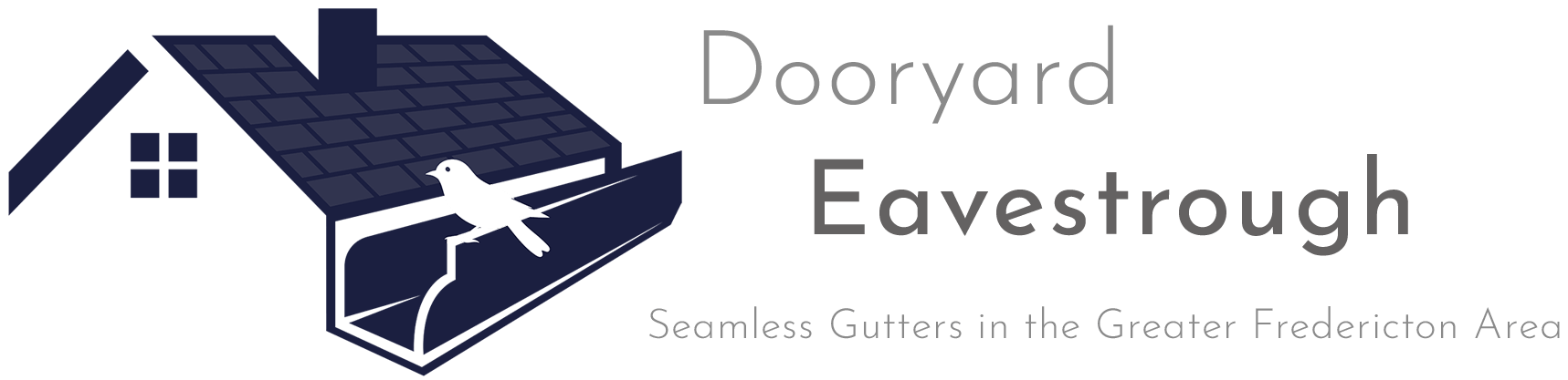 Dooryard Eavestrough Logo with Text: 'Dooryard Eavestrough Seamless Gutters in the Greater Fredericton Area'